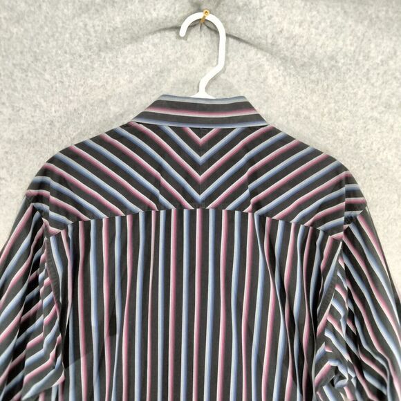 Ted Baker London Button Down Shirt Mens Sz 16.5-34/35 Black Multi Striped - Picture 9 of 11